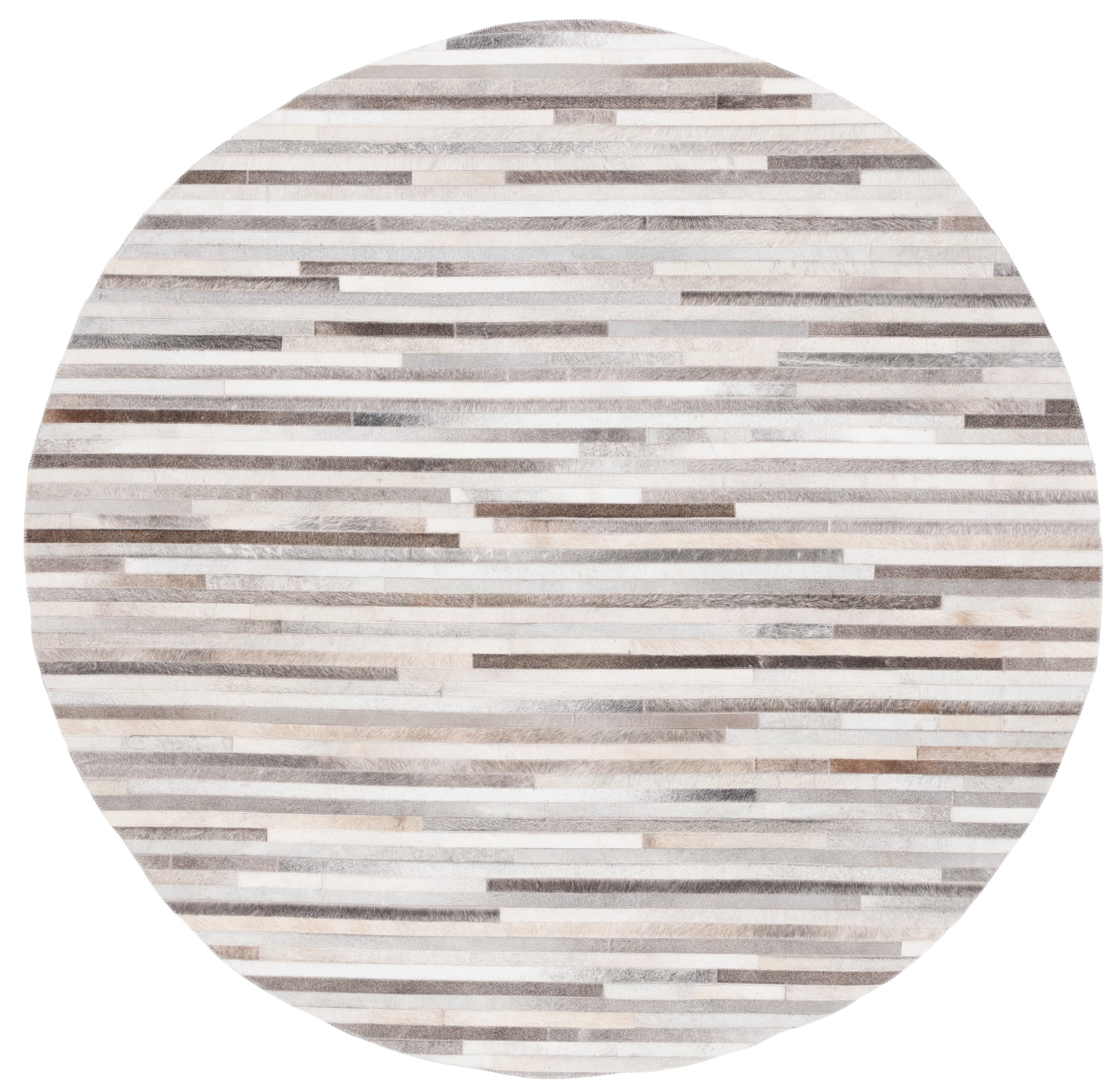 SAFAVIEH Studio Leather Kenyon Striped Area Rug, Ivory/Grey, 6' x 6' Round