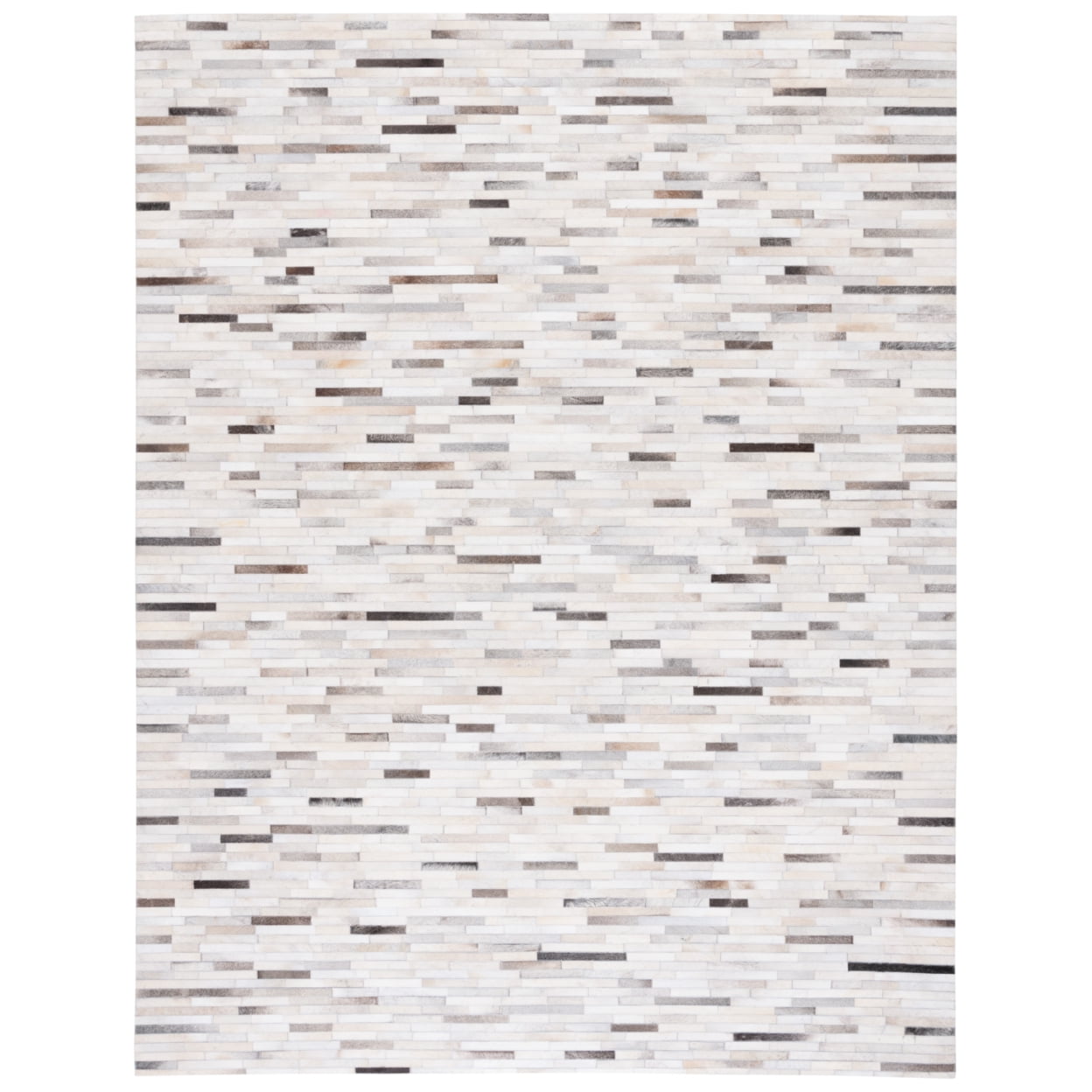 Ivory and Grey Hand-Knotted Geometric Cowhide Area Rug