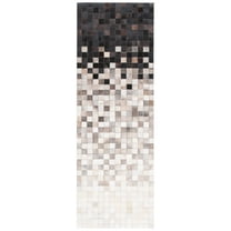 SAFAVIEH Studio Leather Cherette Geometric Runner Rug, Ivory/Black, 2'3" x 8'