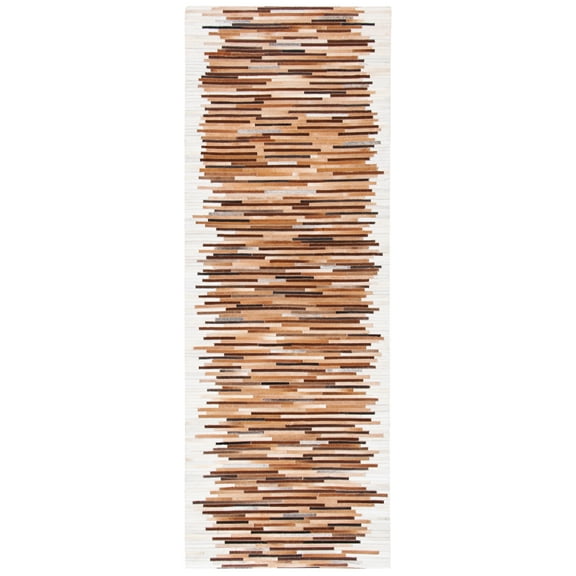 SAFAVIEH Studio Leather Bernadette Striped Runner Rug, Ivory/Brown, 2'3" x 5'
