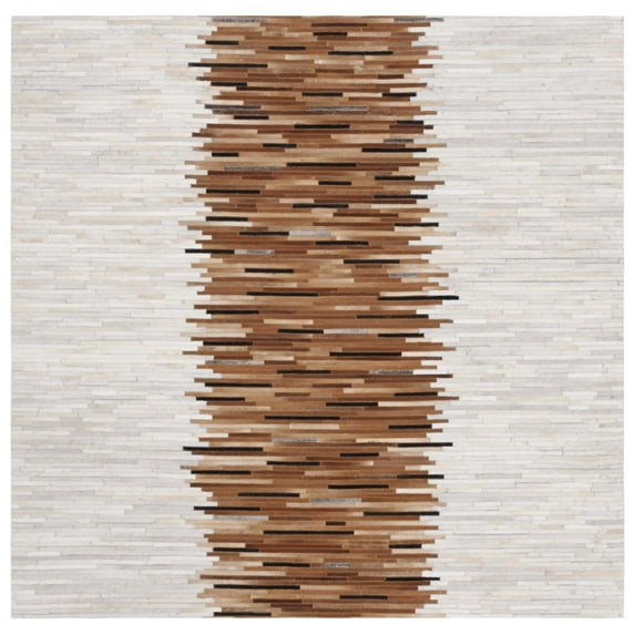 SAFAVIEH Studio Leather Bernadette Striped Area Rug, Ivory/Brown, 6' x 6' Square