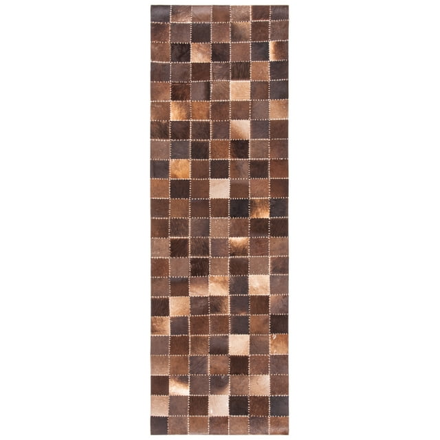 SAFAVIEH Studio Leather Kynaston Geometric Runner Rug, Brown/Beige, 2'3" x 7'