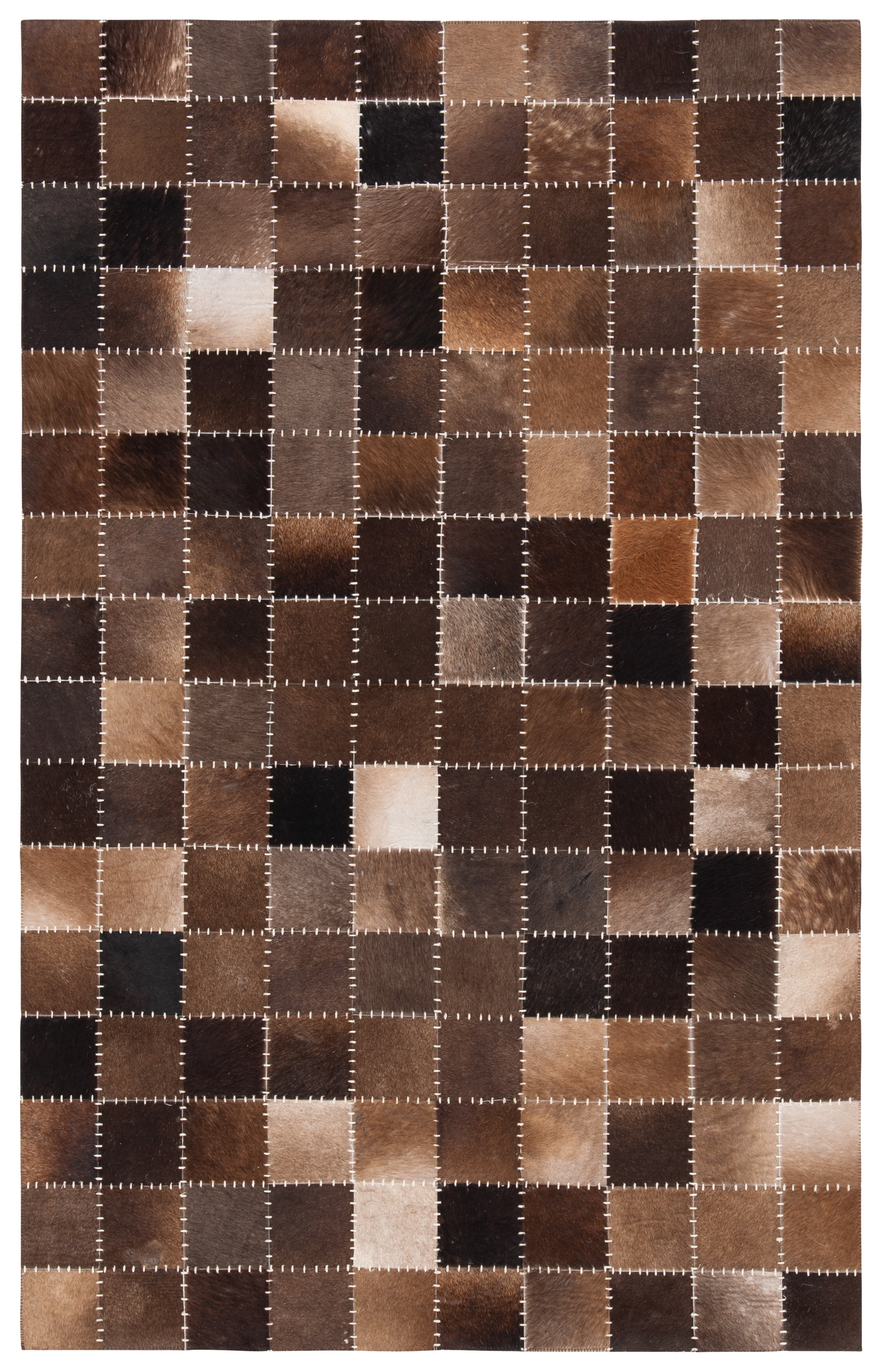 Handmade Brown and Beige Geometric Cowhide Area Rug