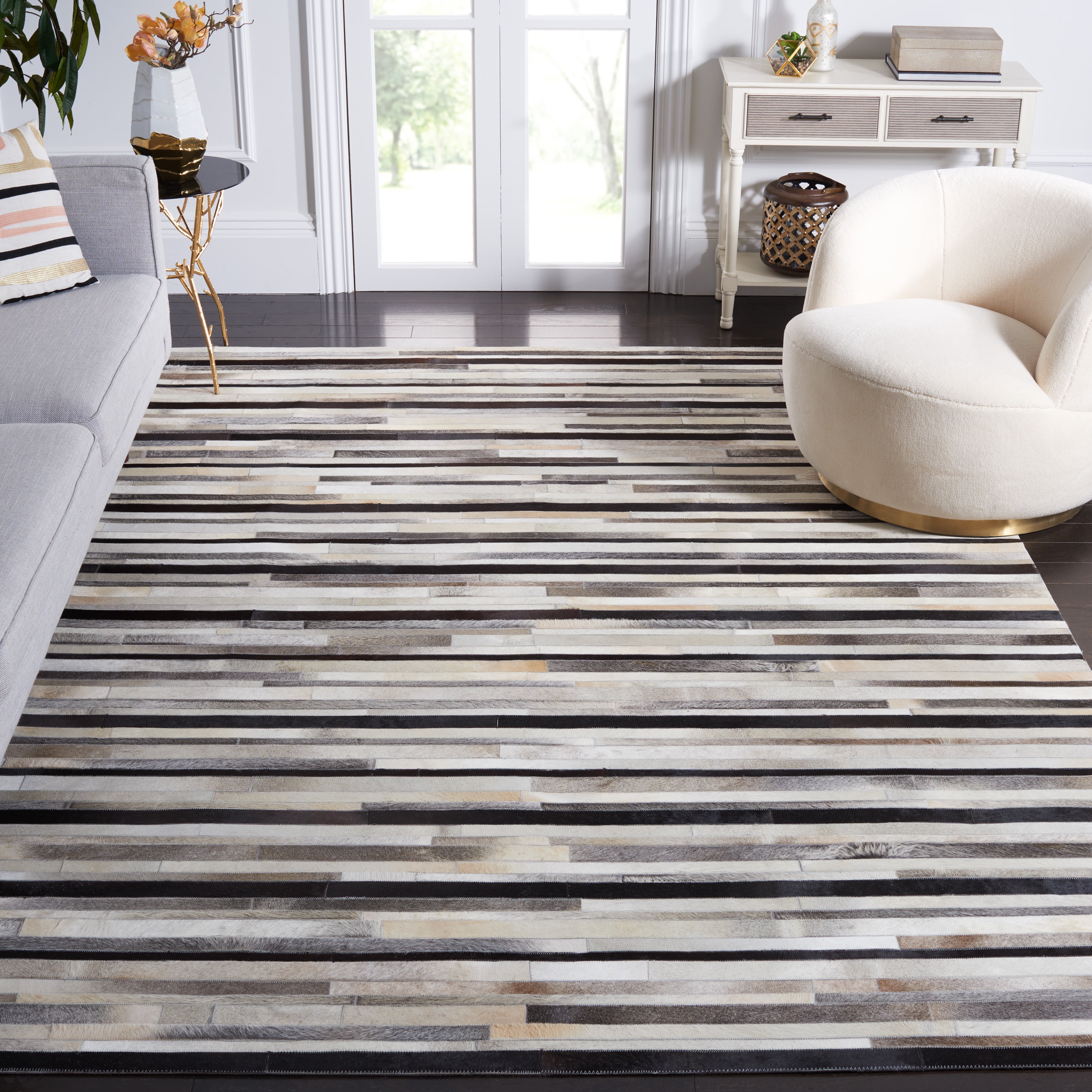 Safavieh Studio Leather Forrester Striped Area Rug, Ivory/Black, 8' x 10'