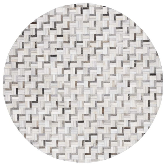 SAFAVIEH Studio Leather Scott Geometric Area Rug, Black/Grey, 6' x 6' Round