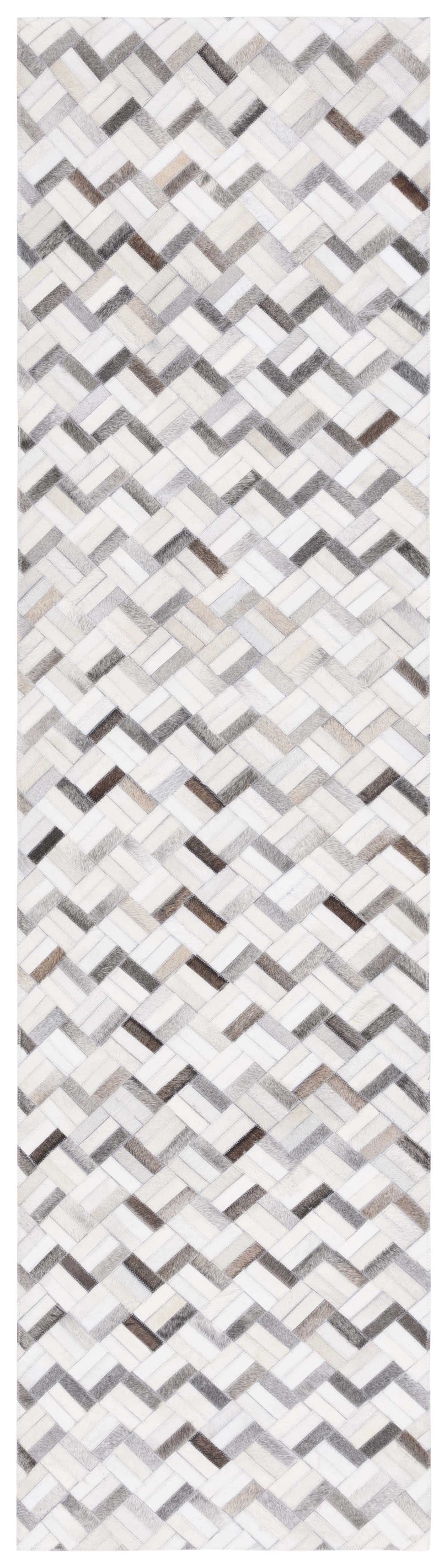Hand-Stitched Black Geometric Cowhide Runner Rug - 27" x 9"