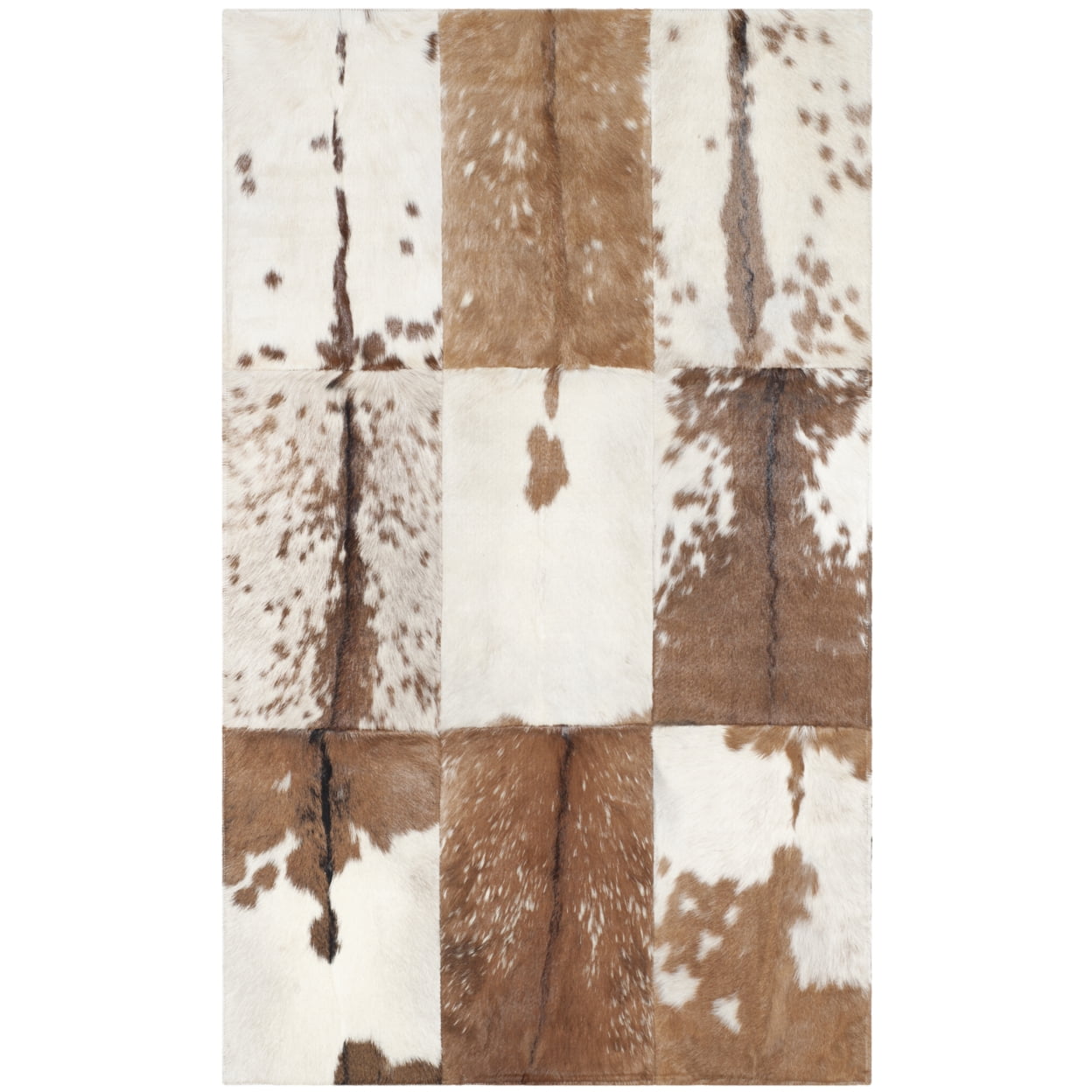 Hand-Knotted Geometric Cowhide Rug Beige/Brown 3' x 5'