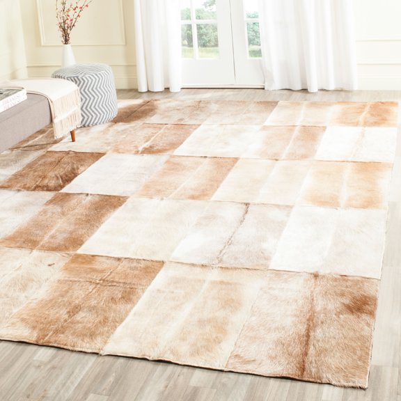 SAFAVIEH Studio Leather Shavonne Geometric Area Rug, Beige/Brown, 8' x 10'