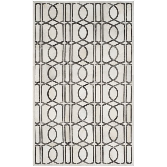 SAFAVIEH Studio Leather Sheeva Geometric Area Rug, Ivory/Grey, 5' x 8'