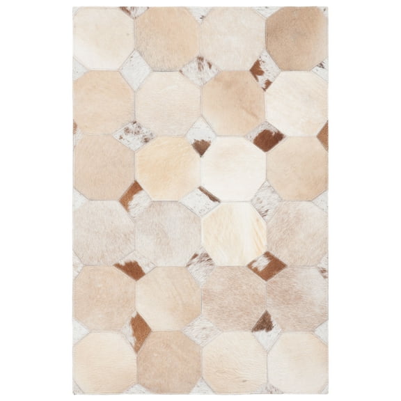 SAFAVIEH Studio Leather Stuart Geometric Area Rug, Ivory/Brown, 3' x 5'