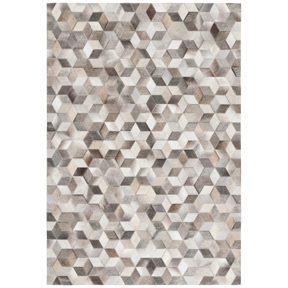 SAFAVIEH Studio Leather Theresa Geometric Area Rug, Gray/Light Brown, 4' x 6'