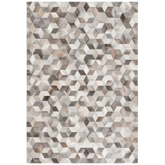 SAFAVIEH Studio Leather Theresa Geometric Area Rug, Gray/Light Brown, 5' x 8'