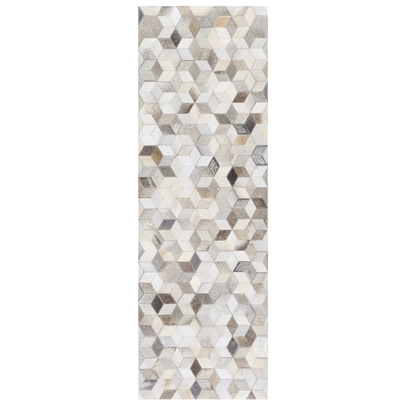 SAFAVIEH Studio Leather Theresa Geometric Runner Rug, Gray/Light Brown, 2'3" x 7'
