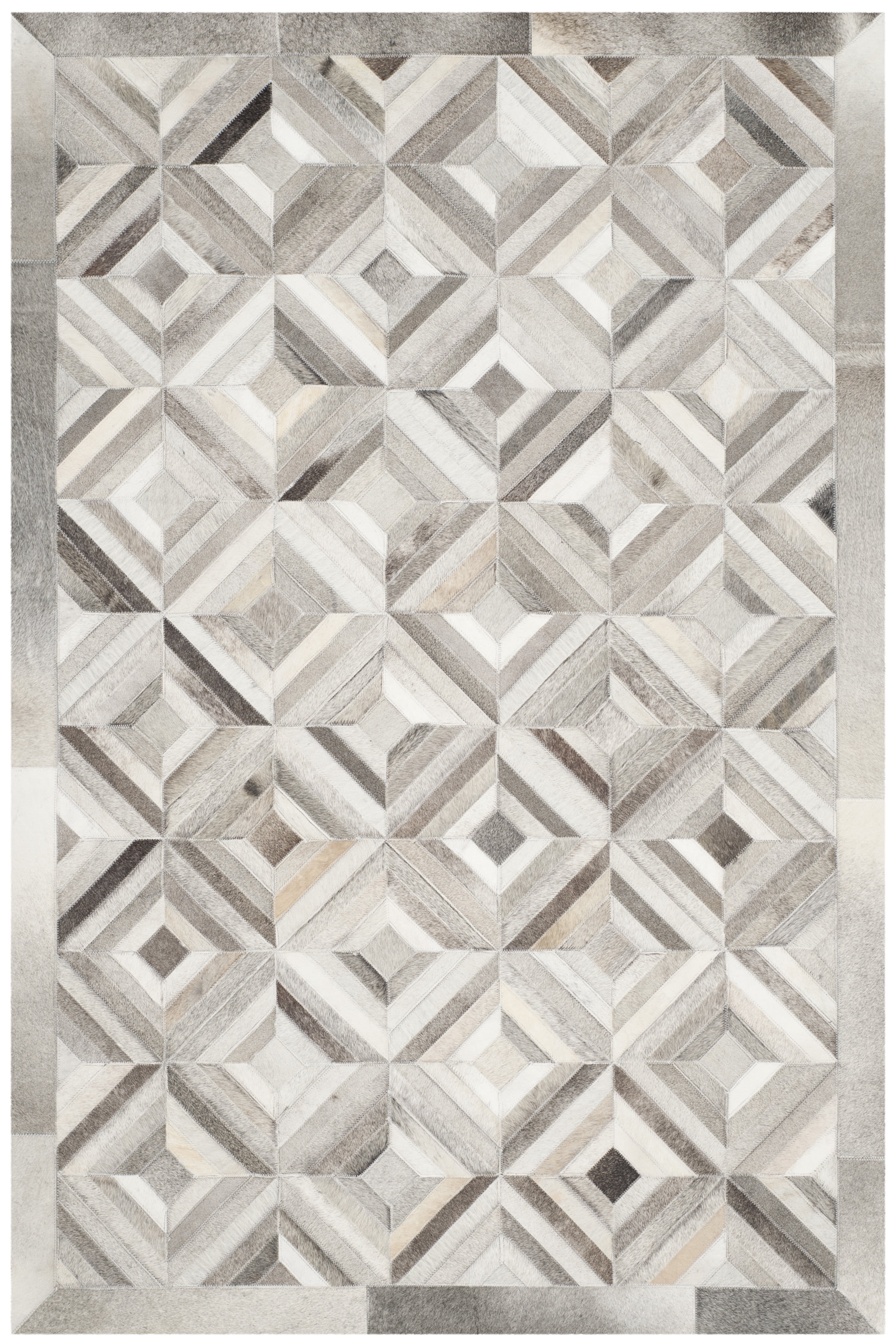 Handmade Gray Geometric Cowhide Area Rug 4' x 6'