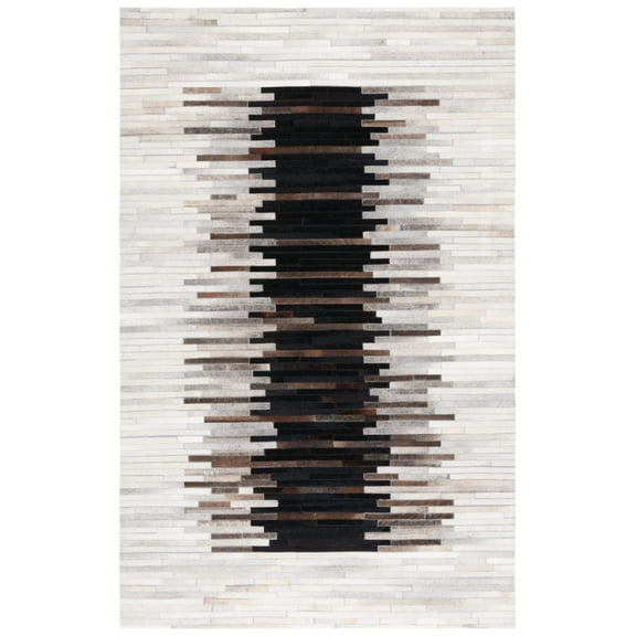 SAFAVIEH Studio Leather Vasilis Striped Area Rug, Grey/Brown, 5' x 8'