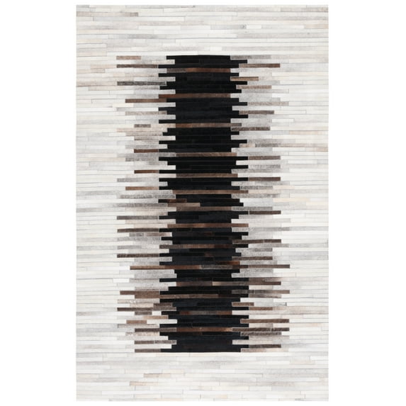SAFAVIEH Studio Leather Vasilis Striped Area Rug, Grey/Brown, 6' x 9'