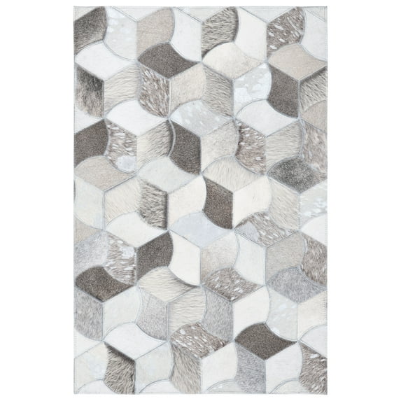 SAFAVIEH Studio Leather Wade Geometric Area Rug, Ivory/Grey, 3' x 5'