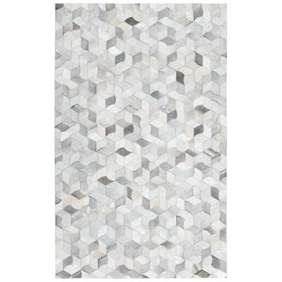 SAFAVIEH Studio Leather Wade Geometric Area Rug, Ivory/Grey, 4' x 6'