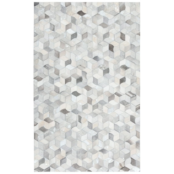 SAFAVIEH Studio Leather Wade Geometric Area Rug, Ivory/Grey, 5' x 8'