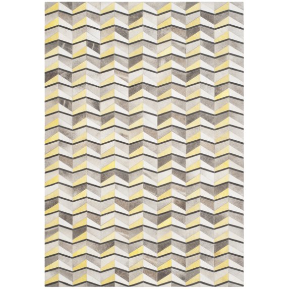 SAFAVIEH Studio Leather Xzavier Geometric Area Rug, Ivory/Yellow, 5' x 8'
