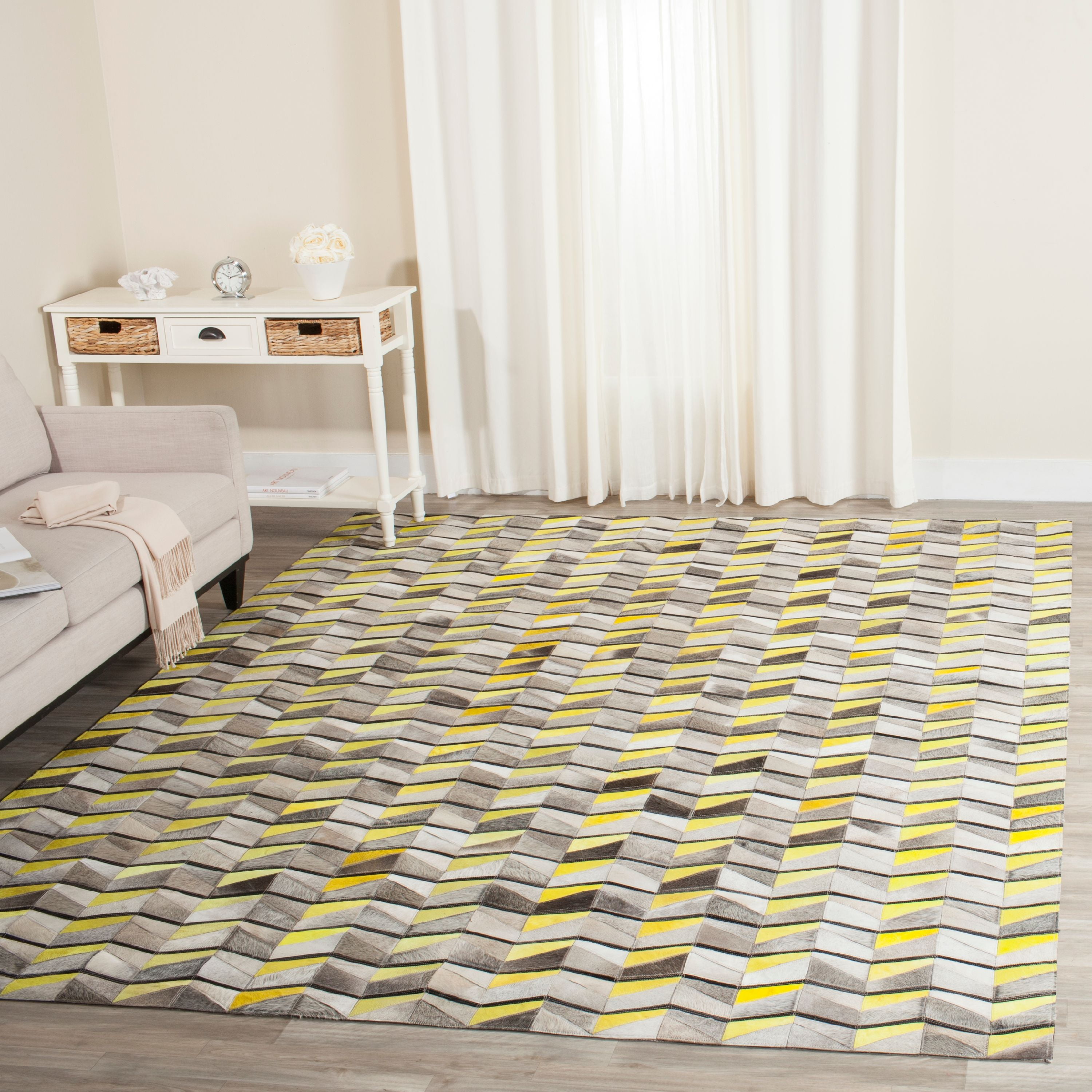SAFAVIEH Studio Leather Xzavier Geometric Area Rug, Ivory/Yellow, 8' x ...