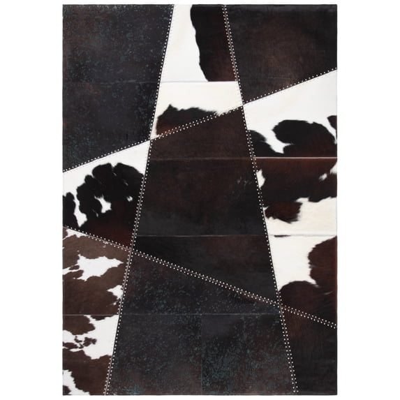 SAFAVIEH Studio Leather Yasim Geometric Area Rug, Dark Brown/Ivory, 3' x 5'