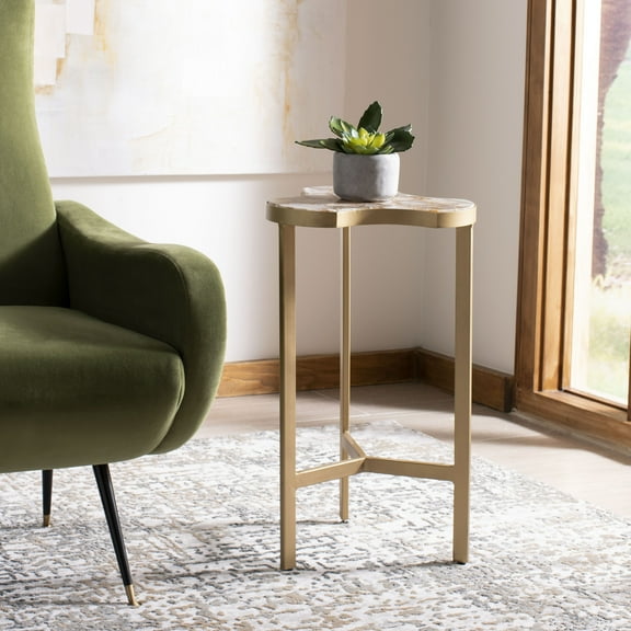 SAFAVIEH Suki Agate Modern Glam Tripod Accent Table, White/Gold