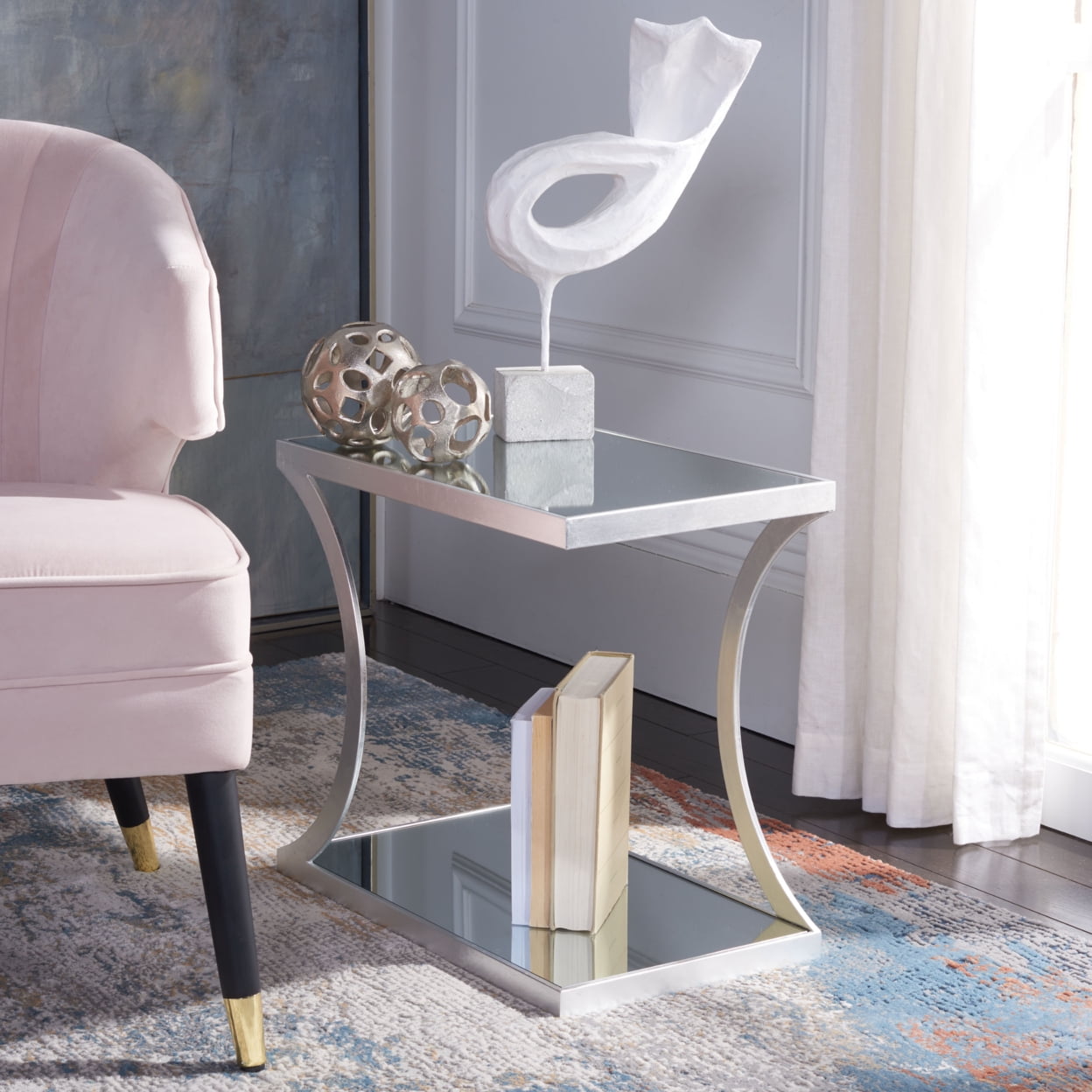 Elegant Sullivan Silver Mirrored Rectangular Accent Table