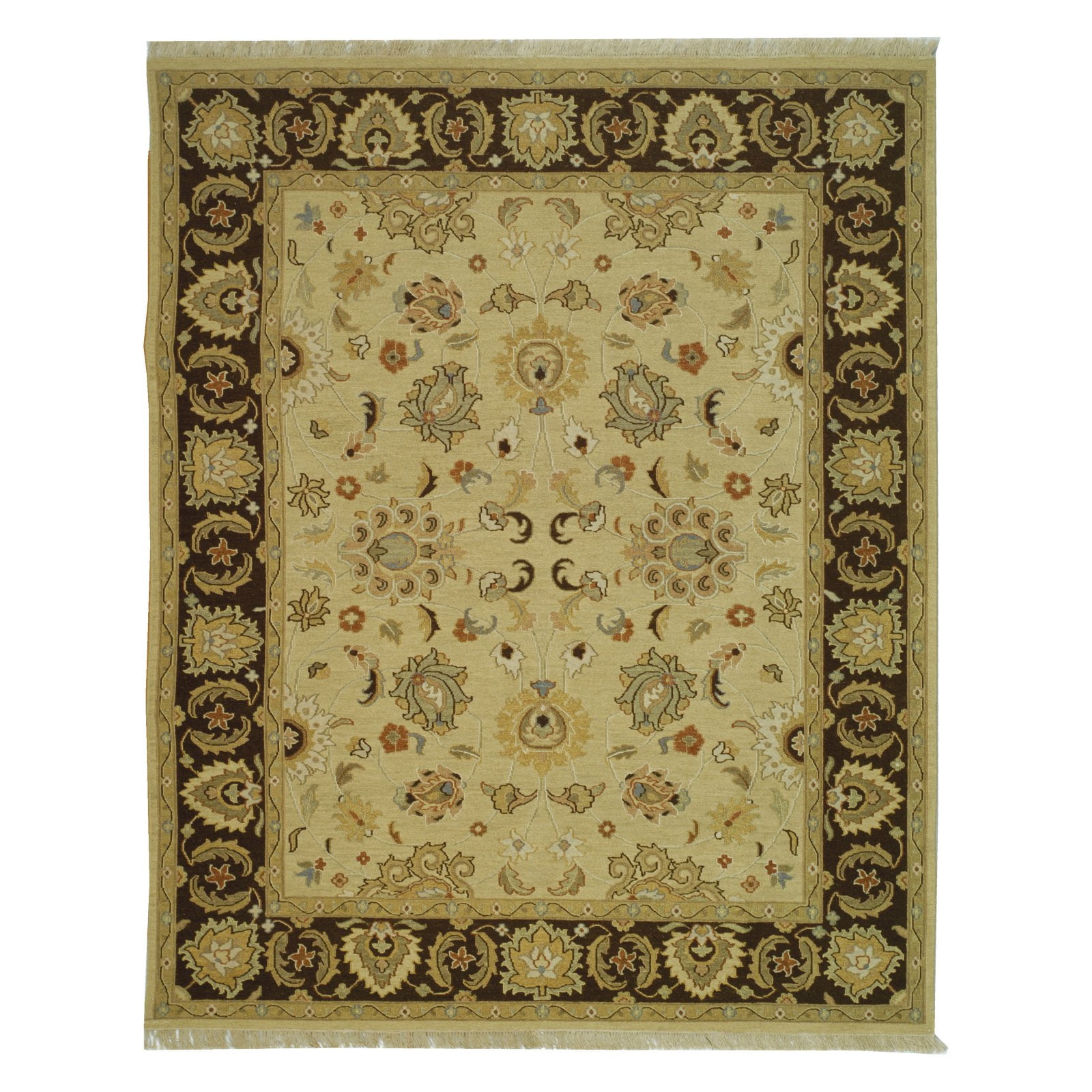 Sumak Ivory and Brown Wool 4' x 6' Handmade Area Rug