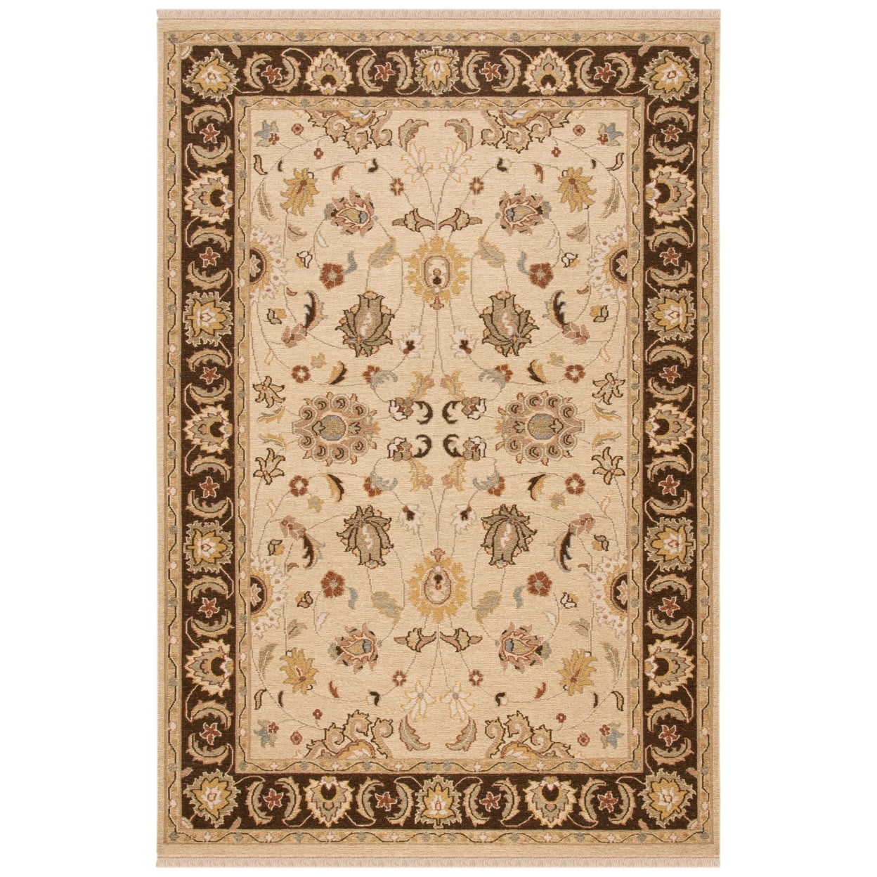 Sumak Ivory and Brown Wool 4' x 6' Handmade Area Rug