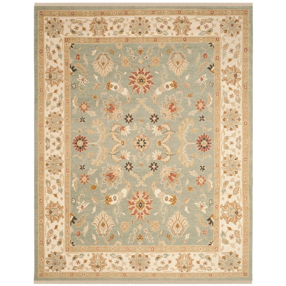 SAFAVIEH Sumak Amina Traditional Wool Area Rug, Light Blue/Beige, 9' x 12'