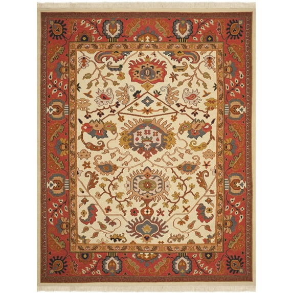 SAFAVIEH Sumak Gino Floral Bordered Wool Area Rug, Ivory/Rust, 6' x 9'