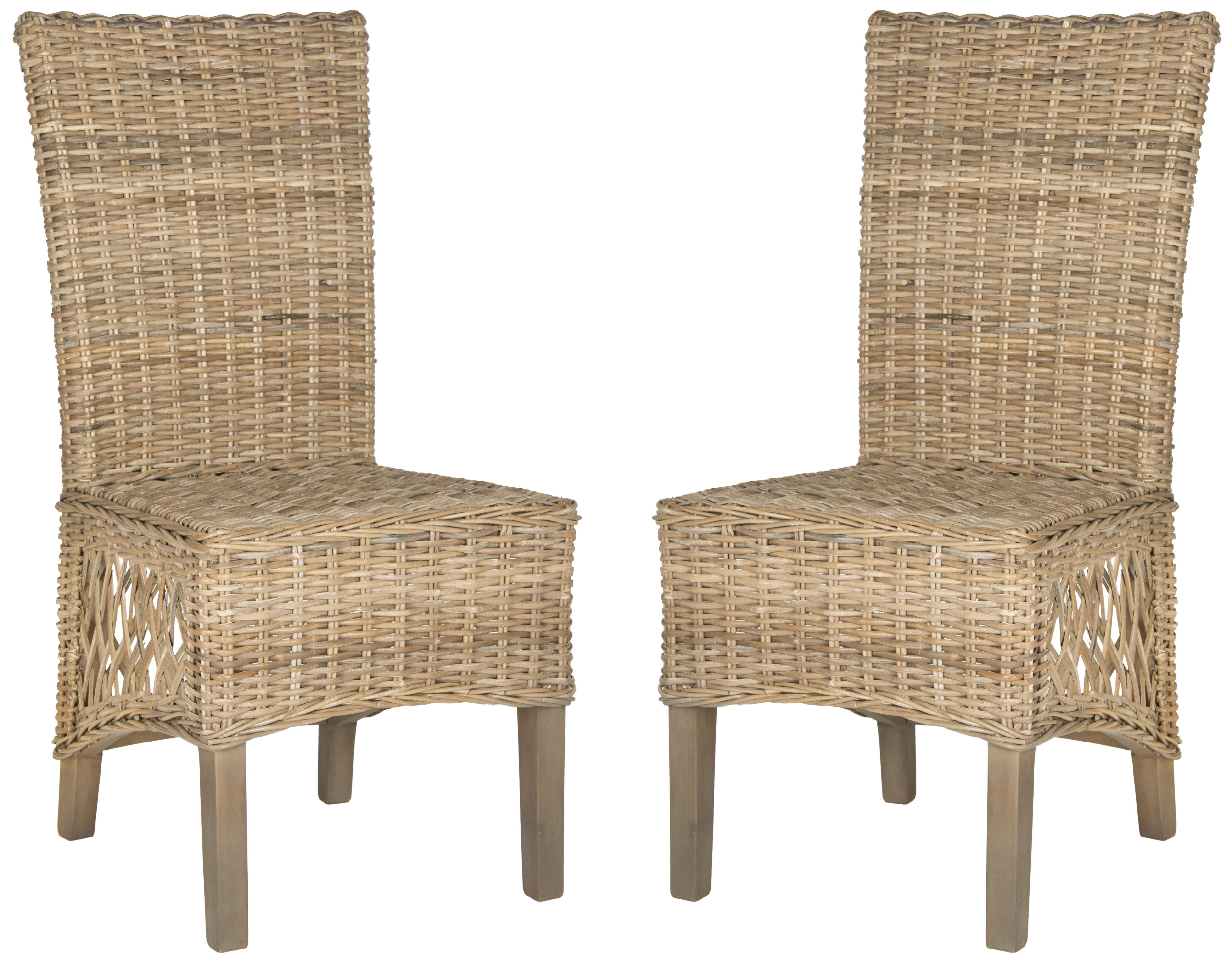 Sumatra High-Back Rattan Cane Side Chair, Brown, Set of 2
