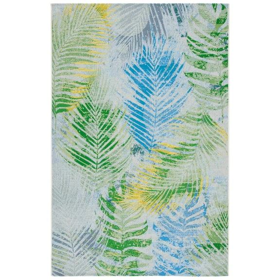 SAFAVIEH Summer Katelyn Botanical Indoor/Outdoor Area Rug, Green/Grey, 4' x 6'