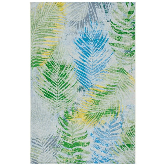 SAFAVIEH Summer Katelyn Botanical Indoor/Outdoor Area Rug, Green/Grey, 8' x 10'5"