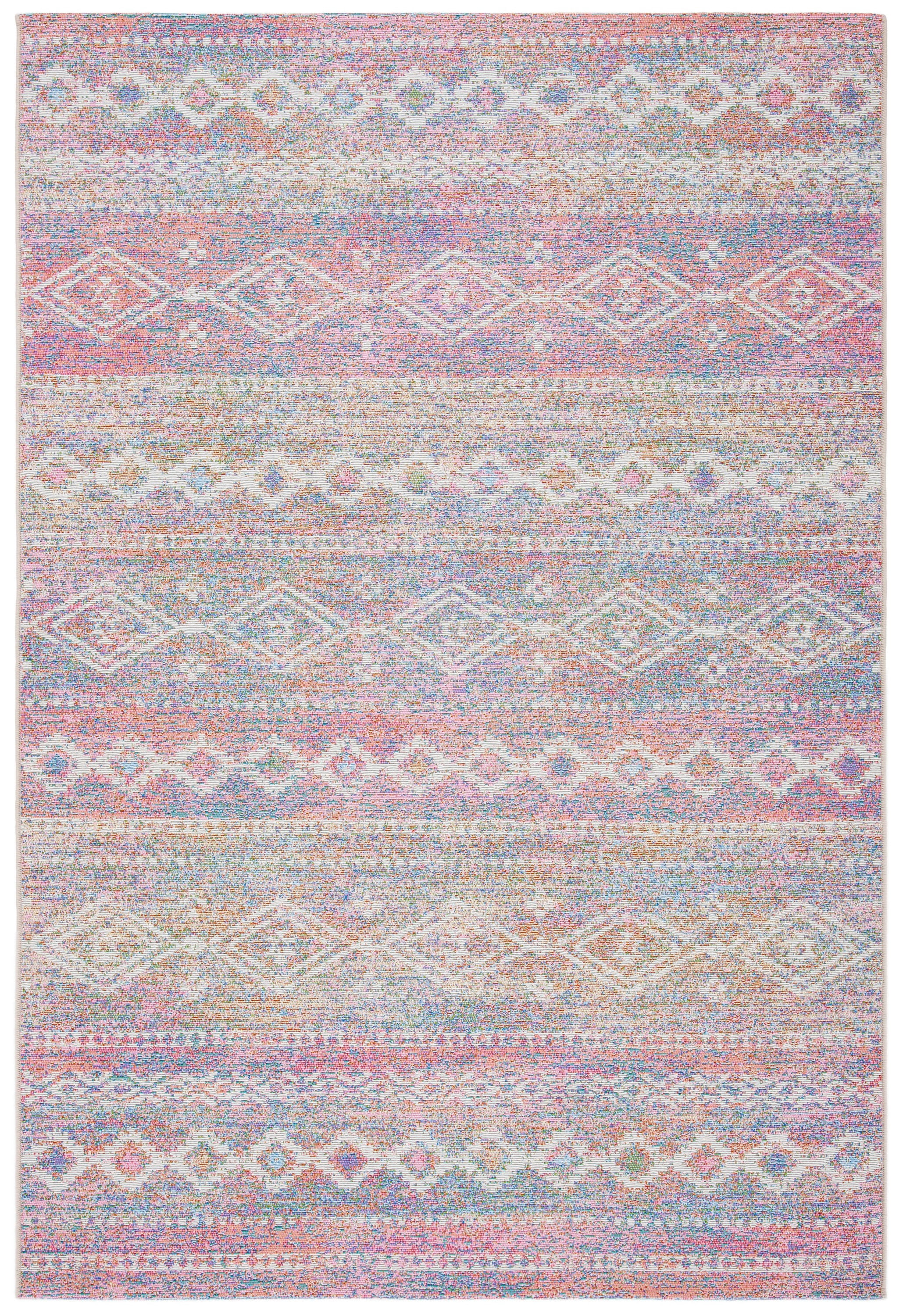 SAFAVIEH Summer Zoja Geometric Indoor/Outdoor Area Rug, Ivory/Pink, 9' x 12'