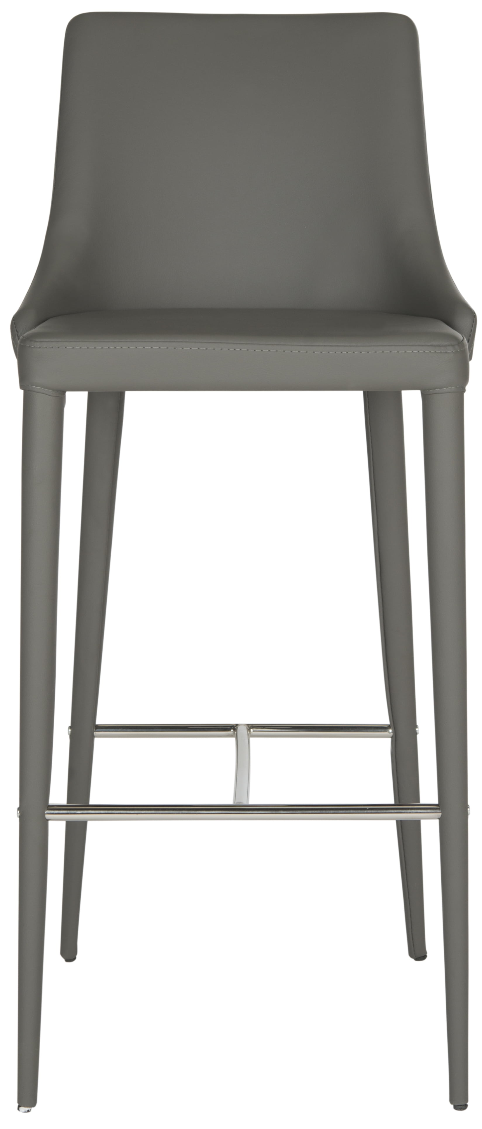 Transitional Gray Leather and Metal Bar Stool with Footrest