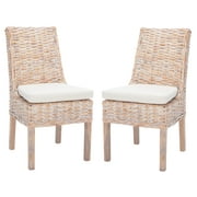 SAFAVIEH Suncoast Classic Rattan Solid Dining Parsons Chair, Natural/White Wash (Set of 2)