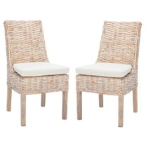 SAFAVIEH Suncoast Classic Rattan Solid Dining Parsons Chair, Natural/White Wash (Set of 2)