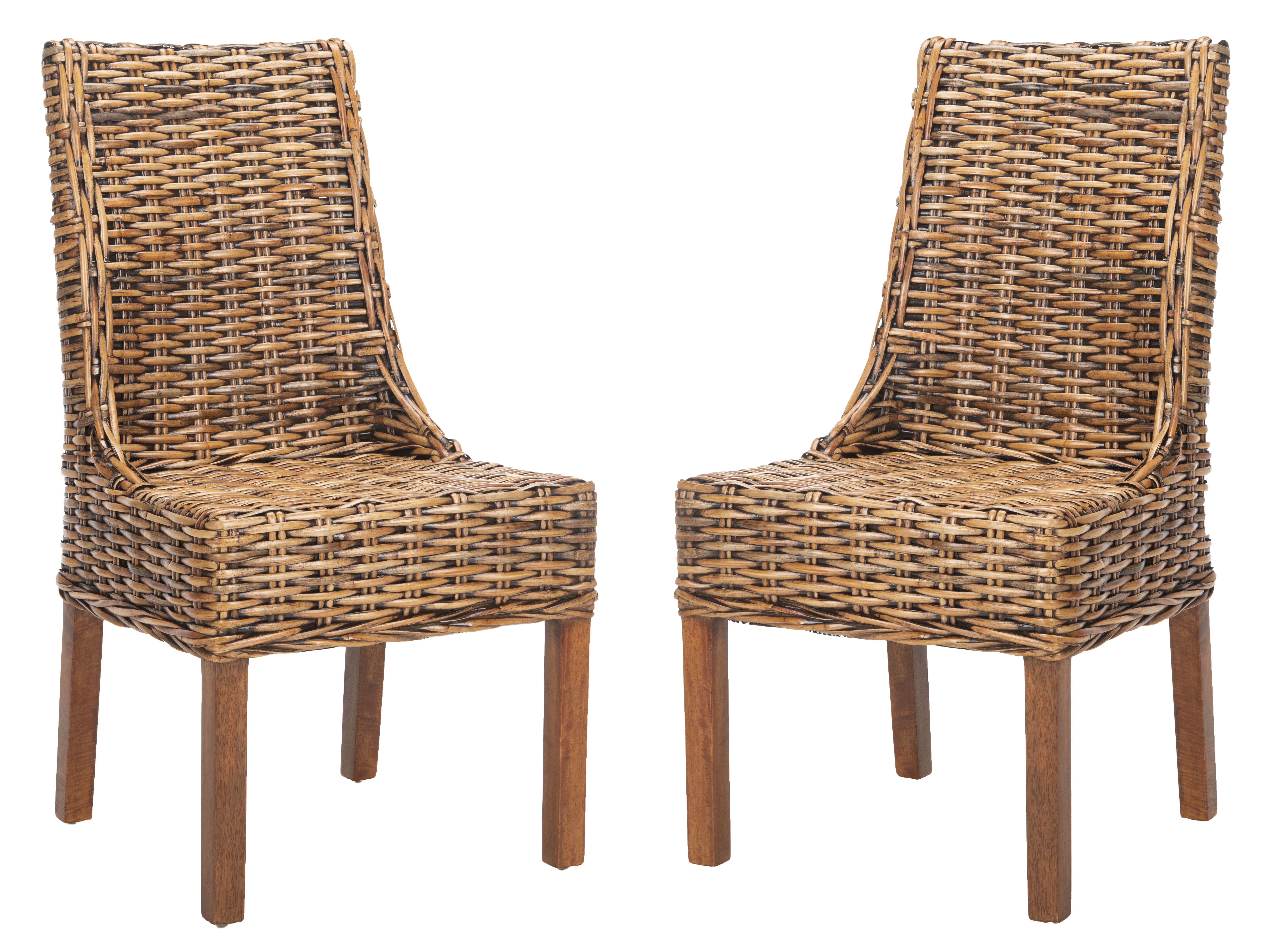 SAFAVIEH Suncoast Nautical Rattan Solid Dining Parsons Chair, Walnut (Set of 2)
