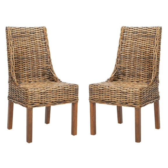 SAFAVIEH Suncoast Nautical Rattan Solid Dining Parsons Chair, Walnut (Set of 2)