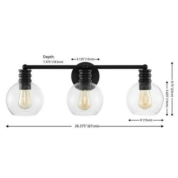 SAFAVIEH Sunetta 3-Light LED Black Iron Wall Sconce with Clear Shade