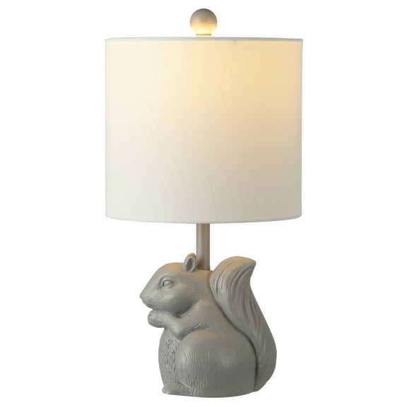 SAFAVIEH Sunny 18 in. Squirrel Grey Ceramic Table Lamp with 100% White Cotton Shade