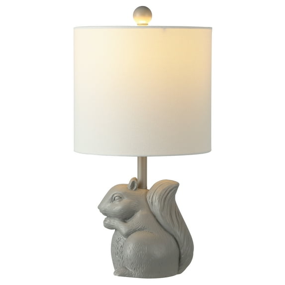 SAFAVIEH Sunny 18 in. Squirrel Grey Ceramic Table Lamp with 100% White Cotton Shade