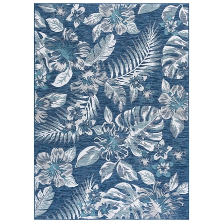 SAFAVIEH Sunrise Cole Floral Reversible Indoor/Outdoor Area Rug, Ivory/Blue Grey, 5'3" x 7'7"