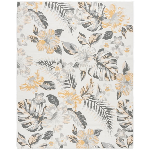 SAFAVIEH Sunrise Cole Floral Reversible Indoor/Outdoor Area Rug, Ivory/Grey Gold, 8' x 10'