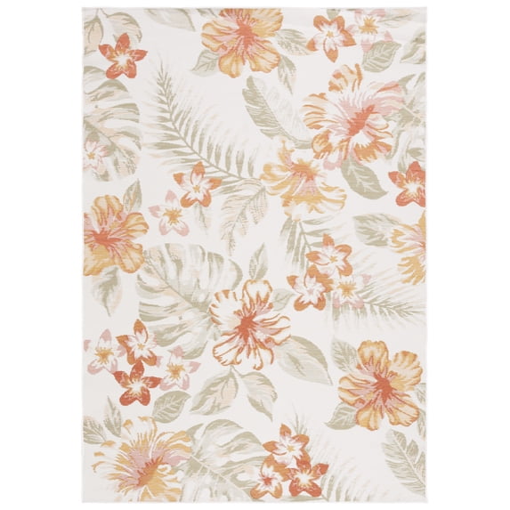 SAFAVIEH Sunrise Cole Floral Reversible Indoor/Outdoor Area Rug, Ivory/Rust Sage, 4' x 5'7"