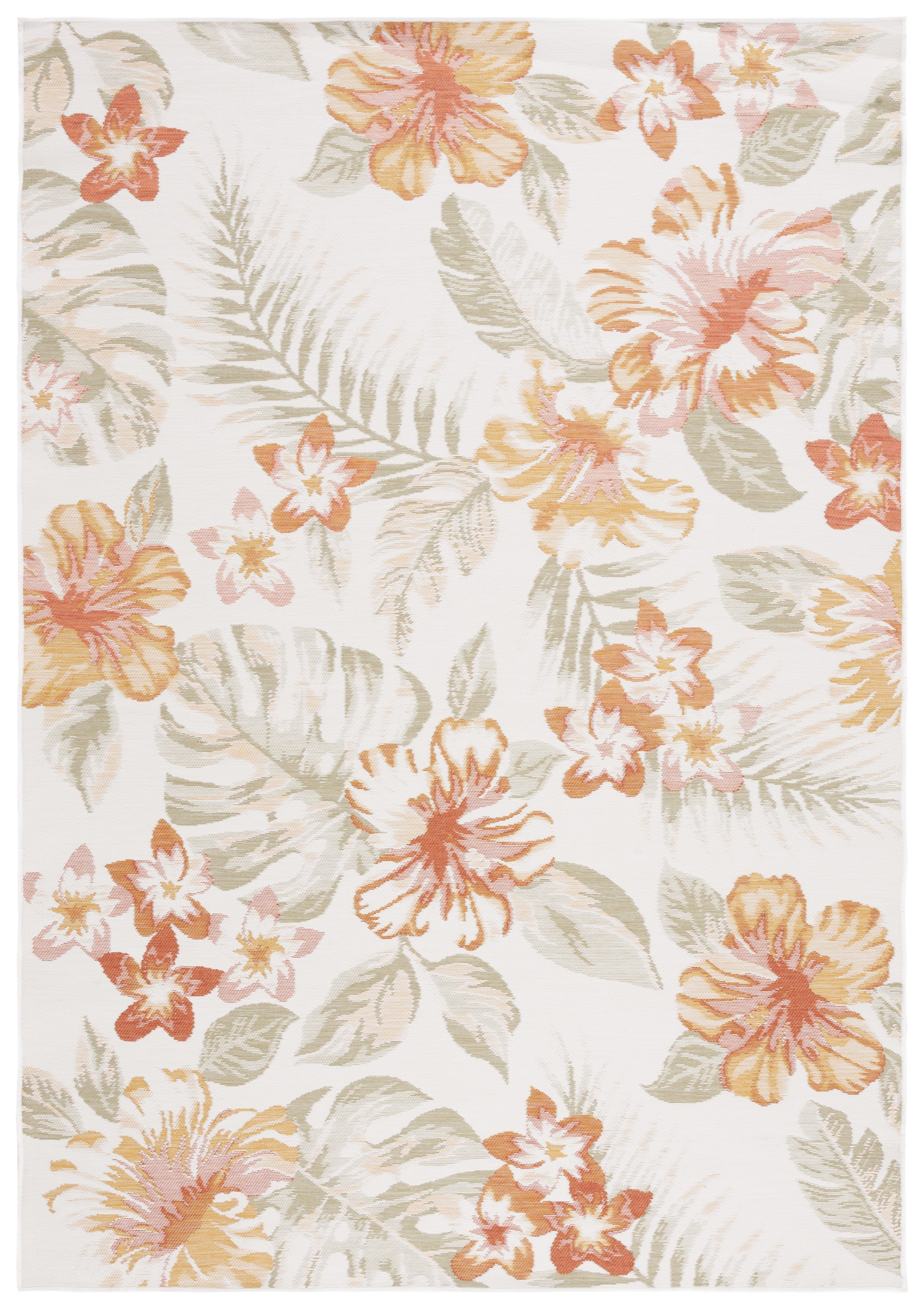 SAFAVIEH Sunrise Cole Floral Reversible Indoor/Outdoor Area Rug, Ivory/Rust Sage, 5'3" x 7'7"