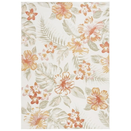 SAFAVIEH Sunrise Cole Floral Reversible Indoor/Outdoor Area Rug, Ivory/Rust Sage, 5'3" x 7'7"