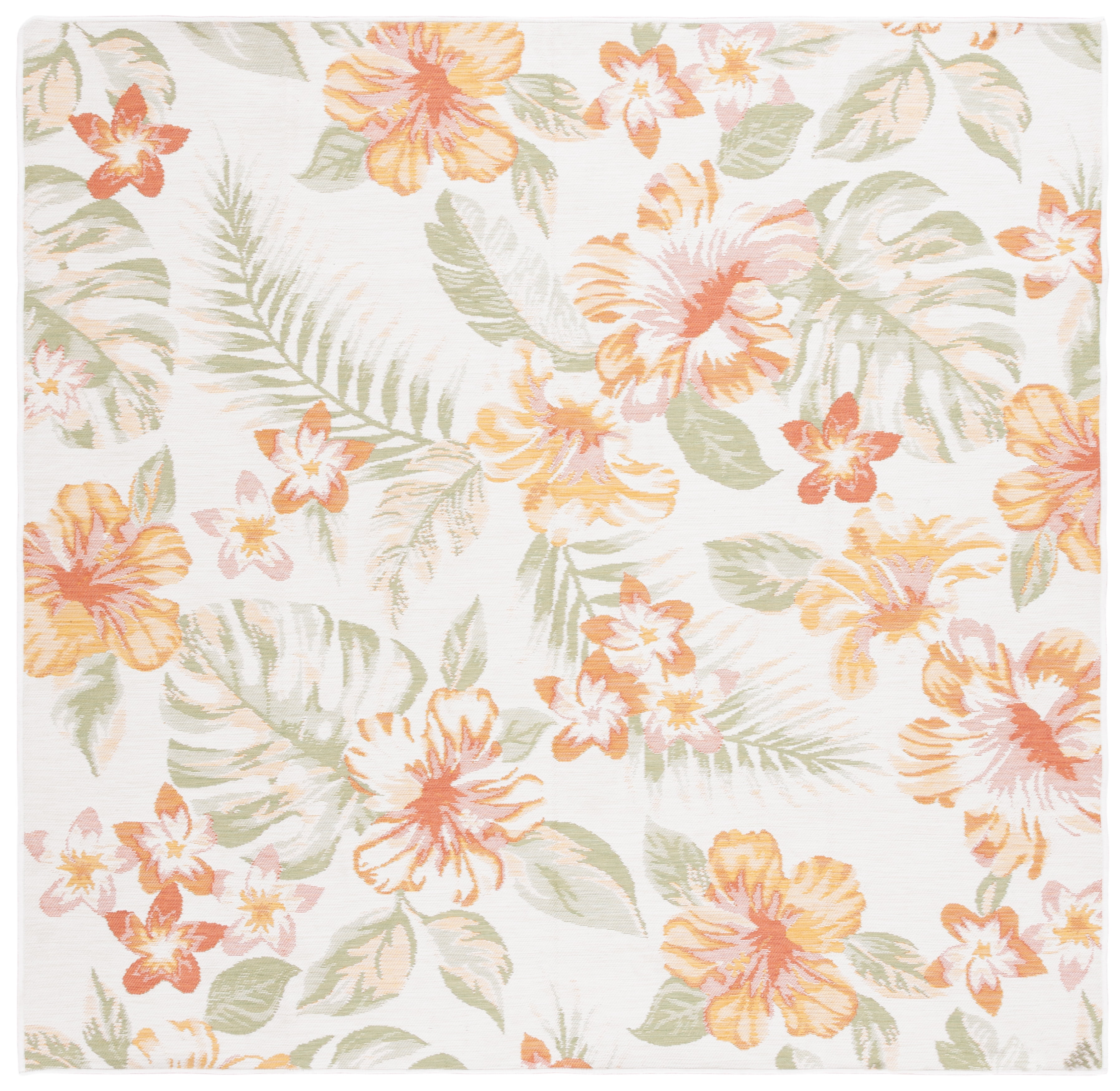 SAFAVIEH Sunrise Cole Floral Reversible Indoor/Outdoor Area Rug, Ivory/Rust Sage, 6'7" x 6'7" Square